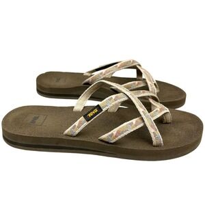 Teva Olowahu Strappy Flip Flop Sandals Brown Geometric Pattern Webbing 10 Womens